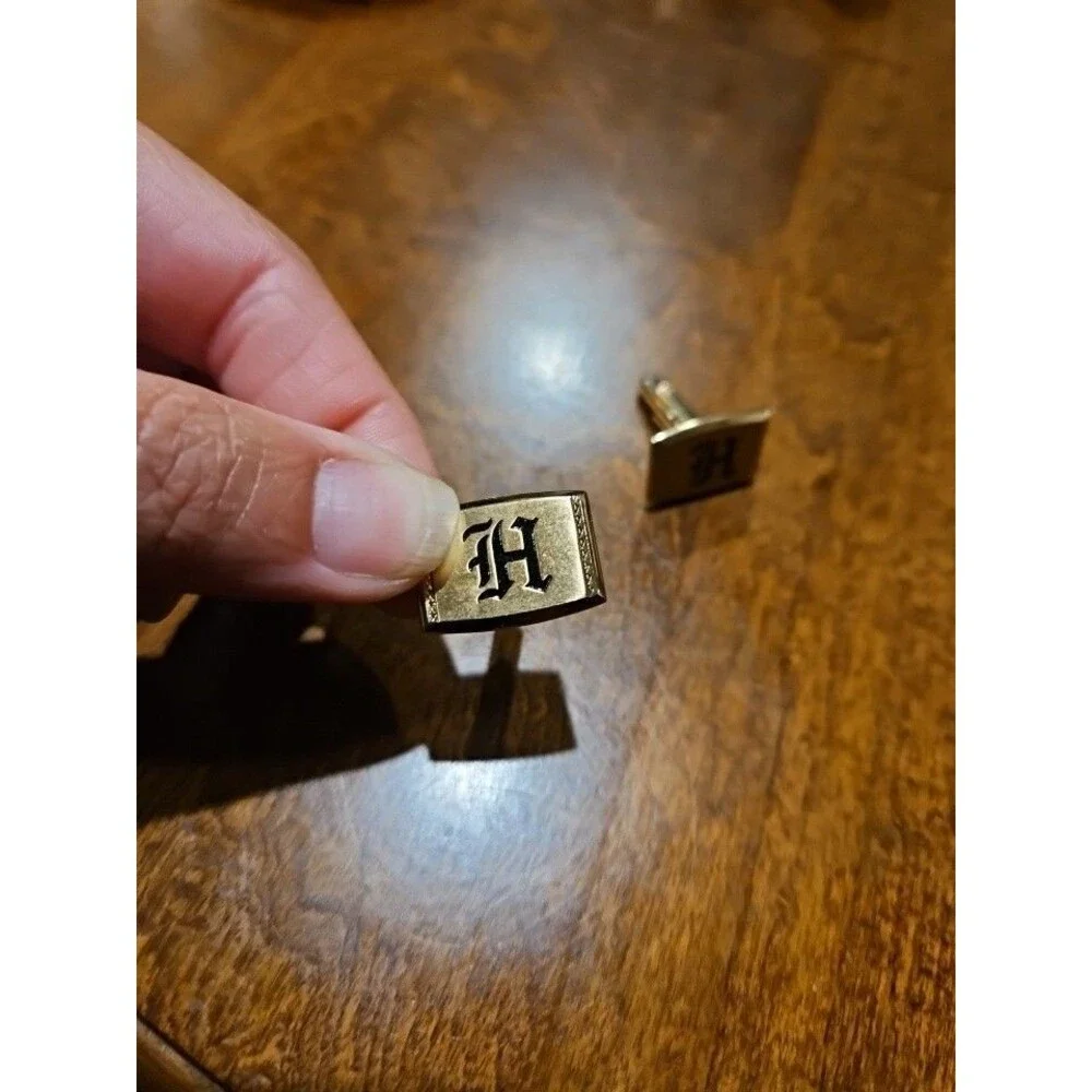 Vintage HICKOK USA Gold Tone Initial F Monogram Cufflinks Classic Men's Letter H